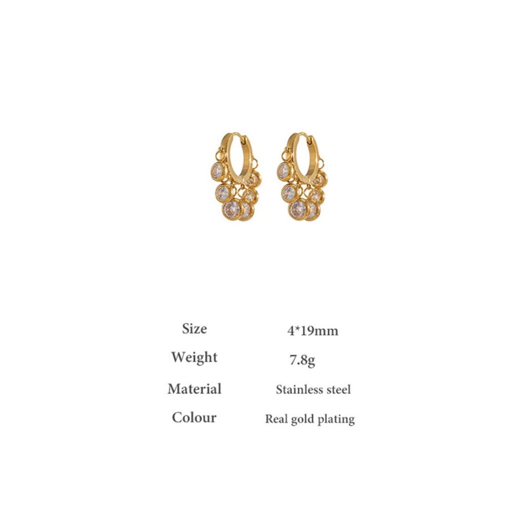 ^NEW 18K Gold Plated Round Diamond Drop Huggie Hoop Earrings - Picture 4 of 9